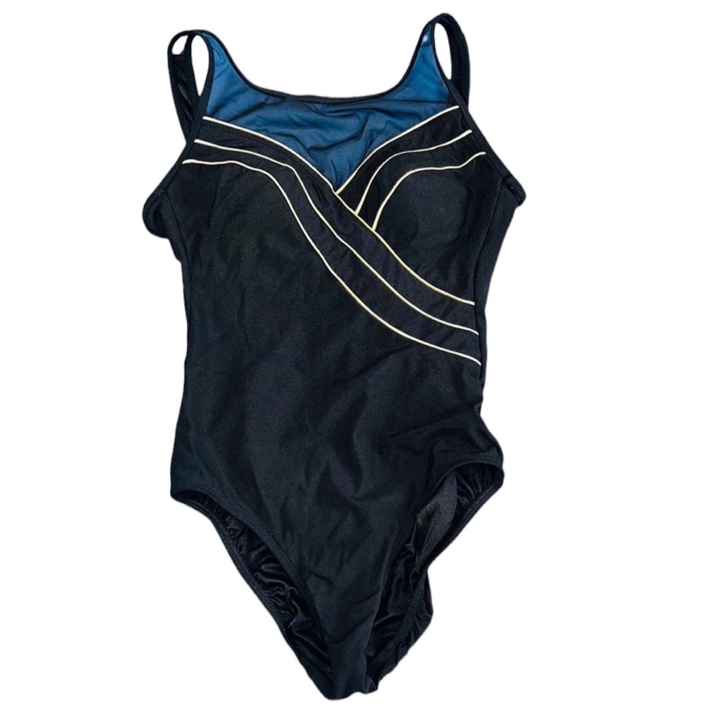 4/$24 Longitude One Piece Black and Blue‎ Bathing Suit